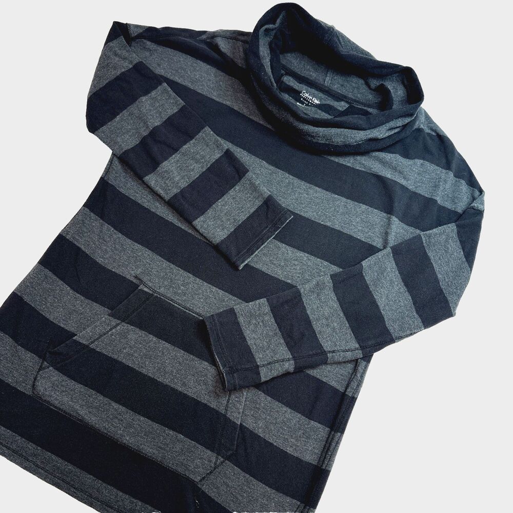 Calvin Klein Performance Quick Dry Black Gray Stripe Cowl Neck Size Large